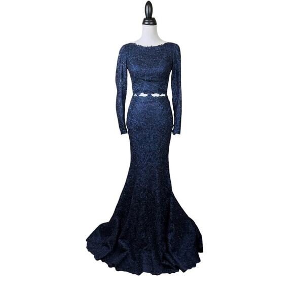 Sherri Hill Navy Embellished 2 Piece Trumpet Maxi Formal Prom Homecoming Dress - Picture 1 of 12